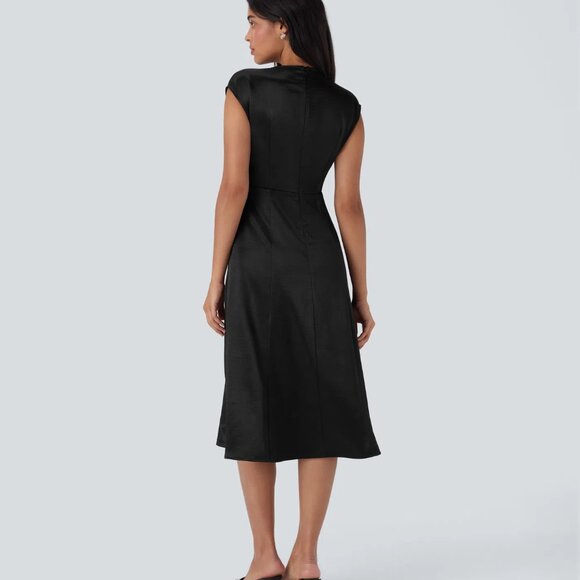 Halara satin midi dress, black, L - elegant women's office cocktail dress - Picture 3 of 7
